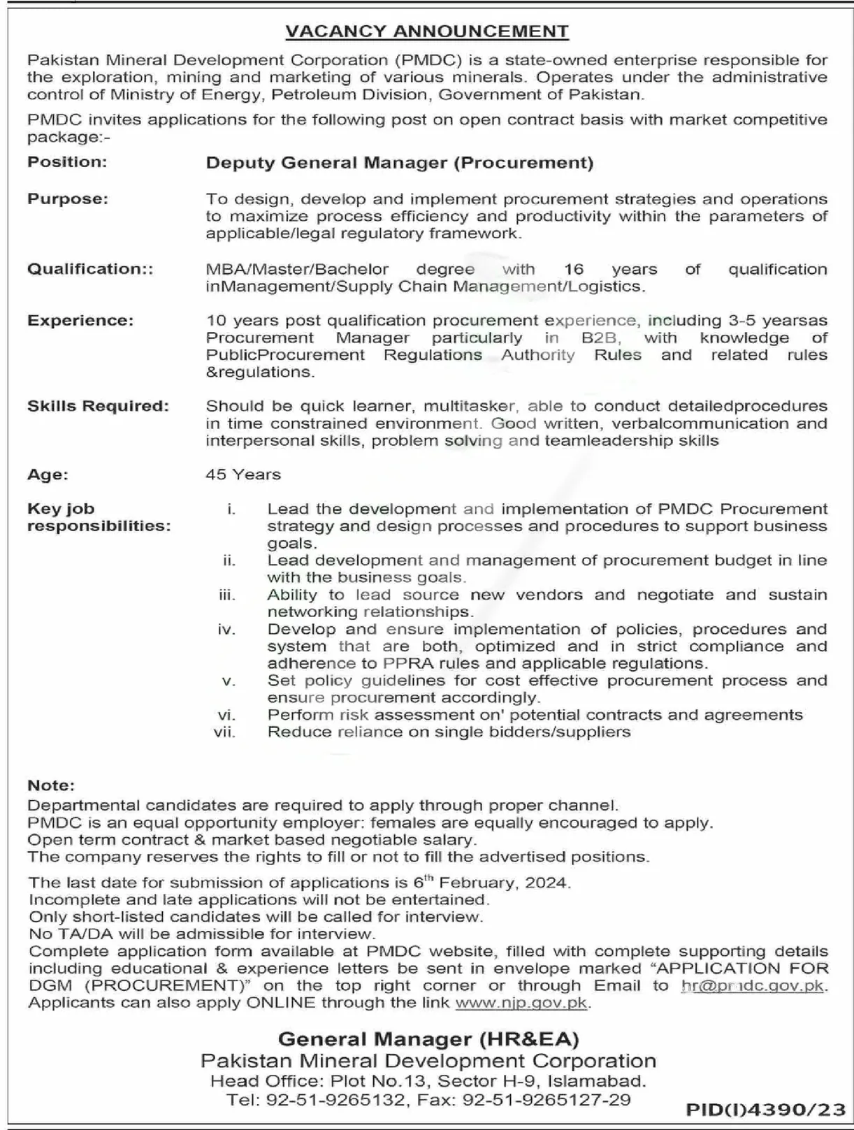 Pakistan Mineral Development Corporation PMDC Jobs 2024 in Islamabad