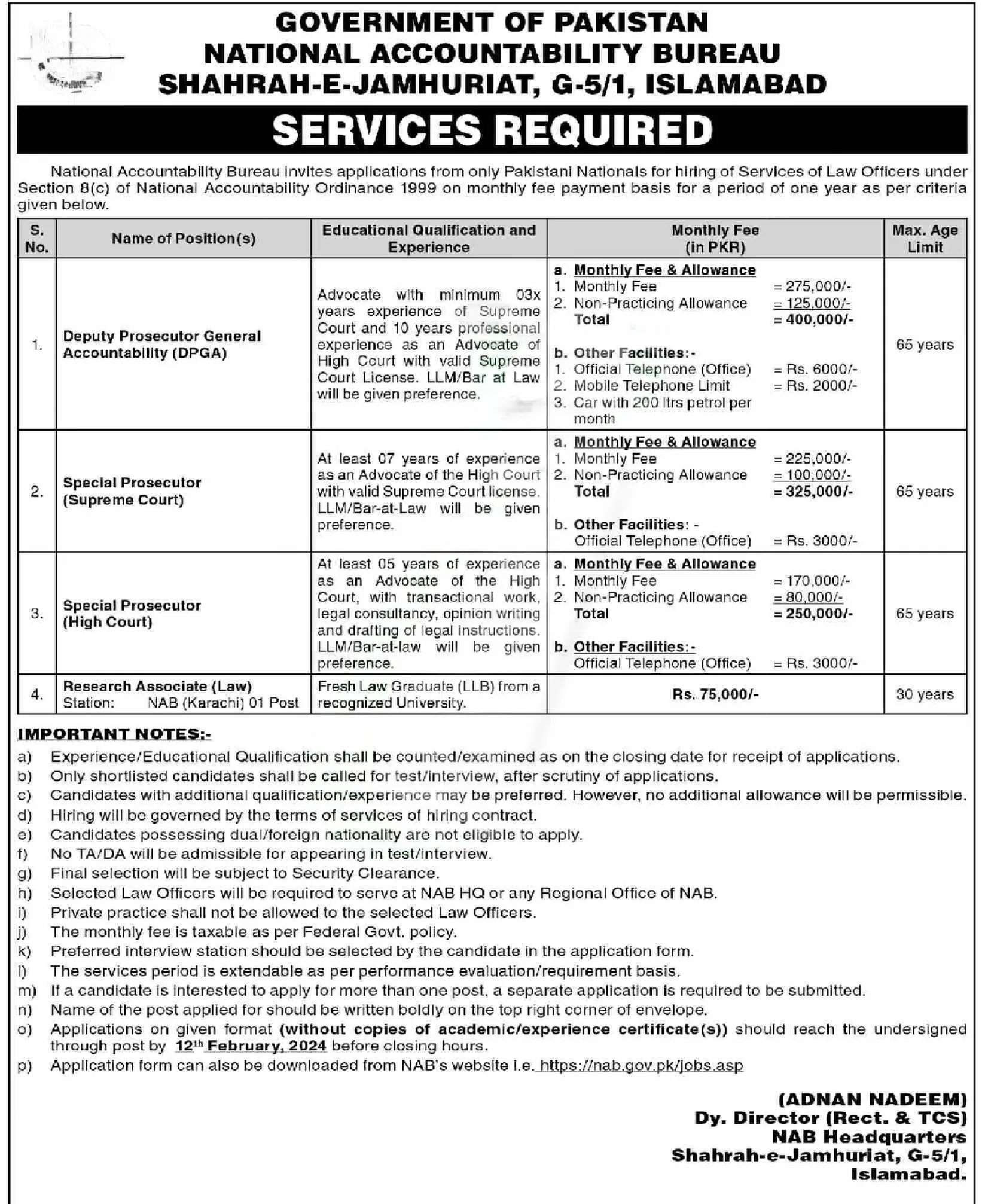 NAB Jobs 2024 Online Application Form | www.nab.gov.pk 