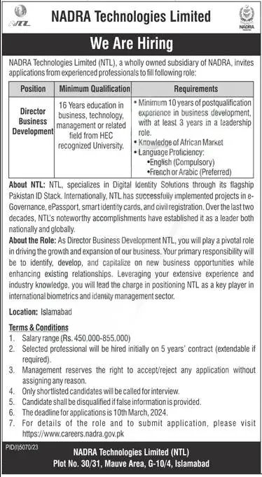 NTL Jobs Advertisement 2024