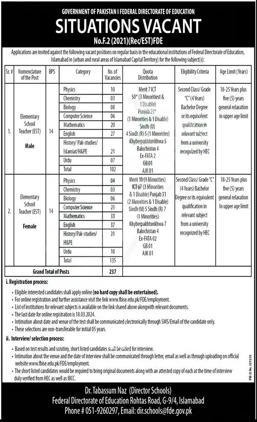 Federal Directorate of Education FDE Jobs 2024