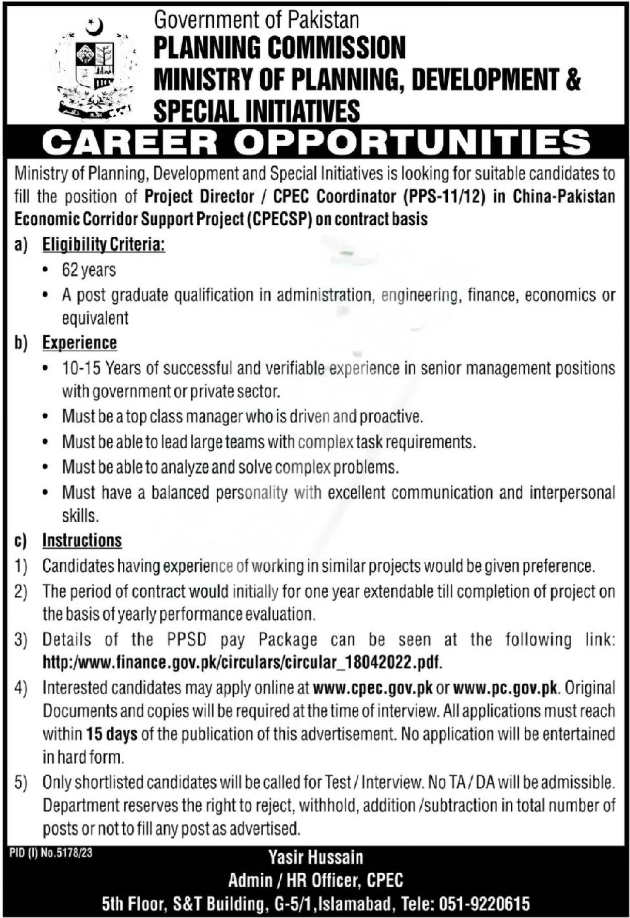 CPEC Jobs Advertisement 2024